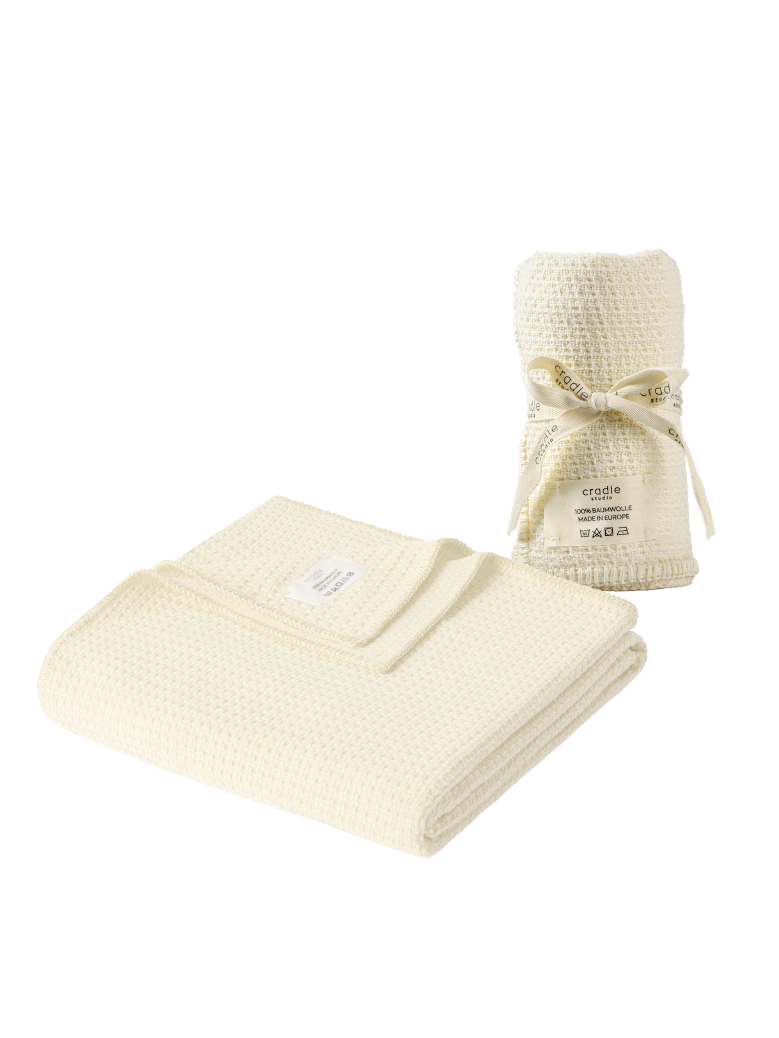 Set of Knit Cushion & Baby Blanket / Butter