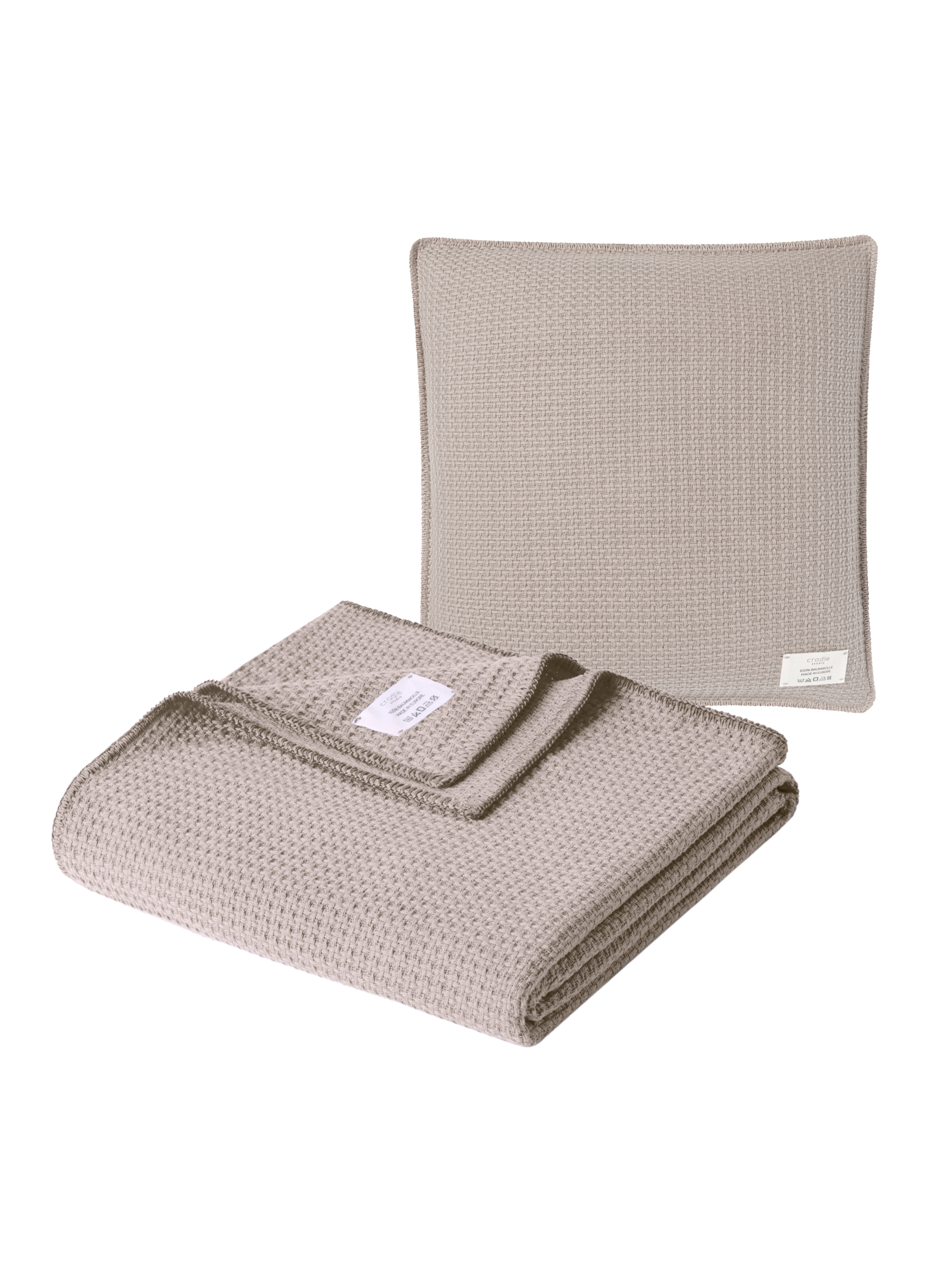 Set of Knit Cushion & Blanket / Cappuccino