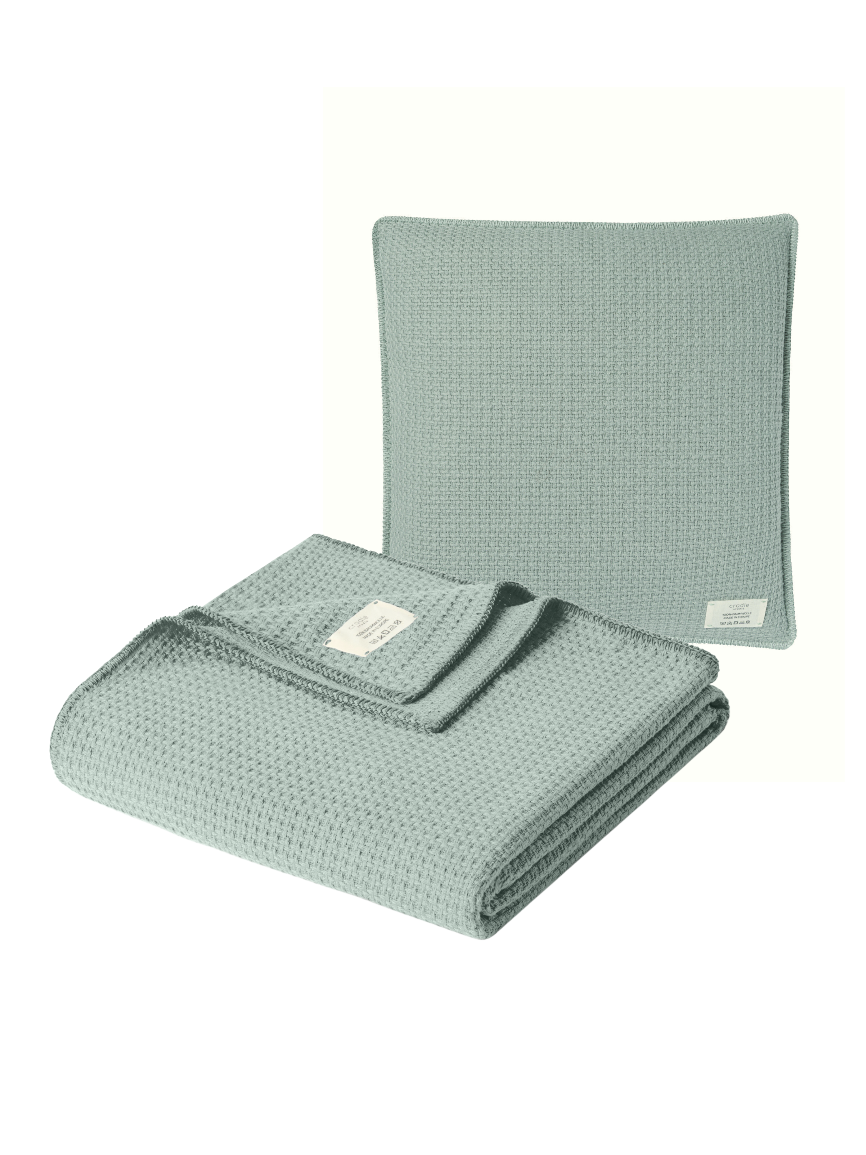 Set of Knit Cushion & Blanket / Sage