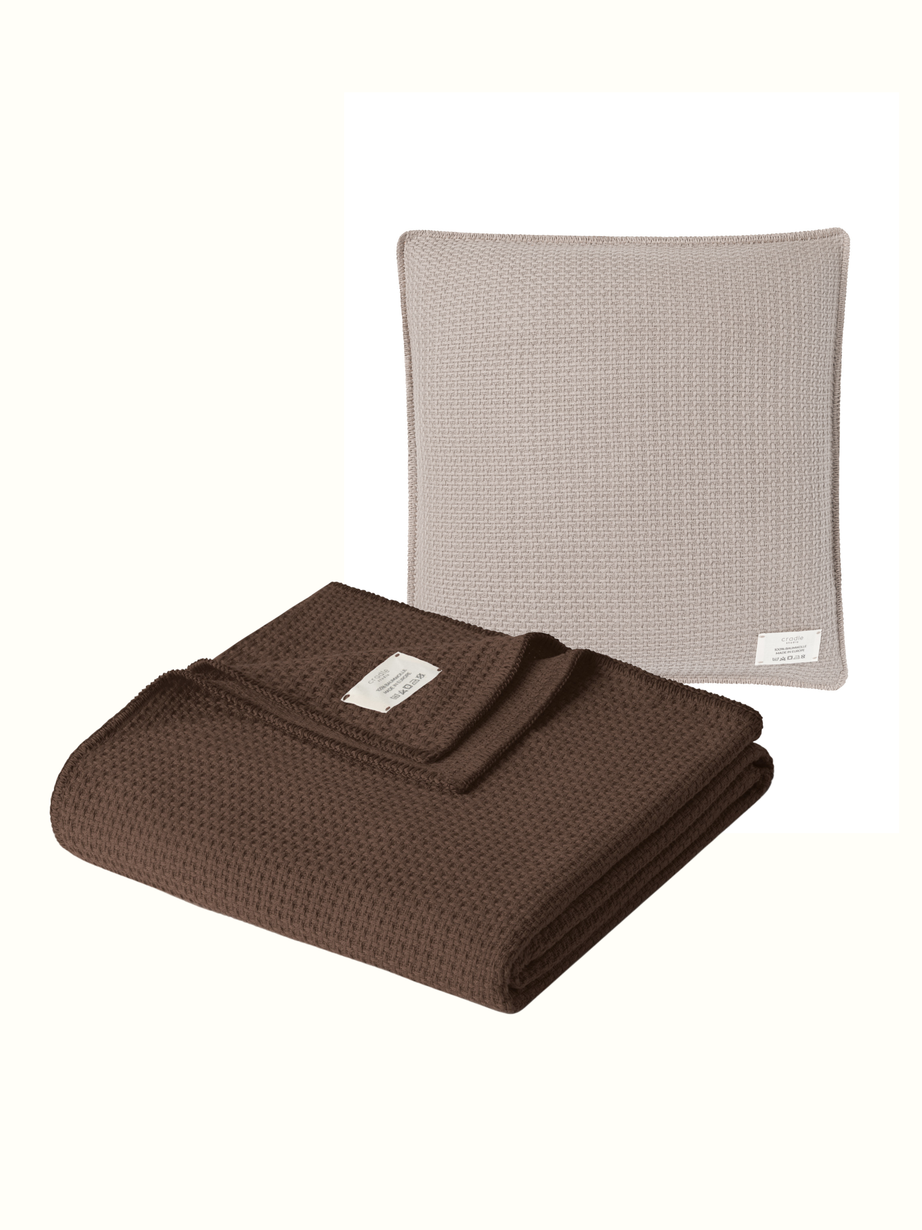 Set of Knit Cushion & Blanket / Choco & Cappuccino