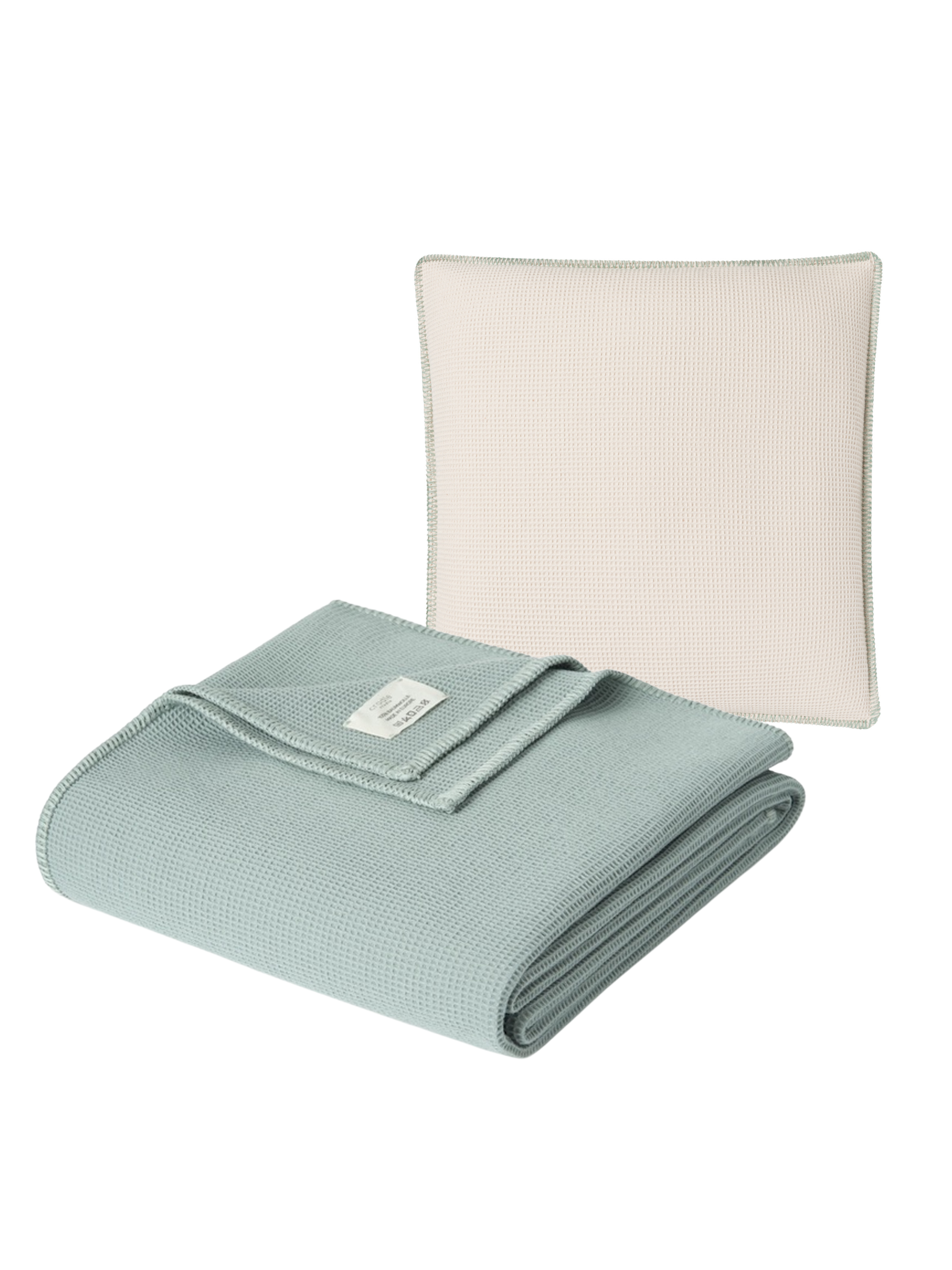 Set of Piqué Cushion & Blanket / Mint & Mia