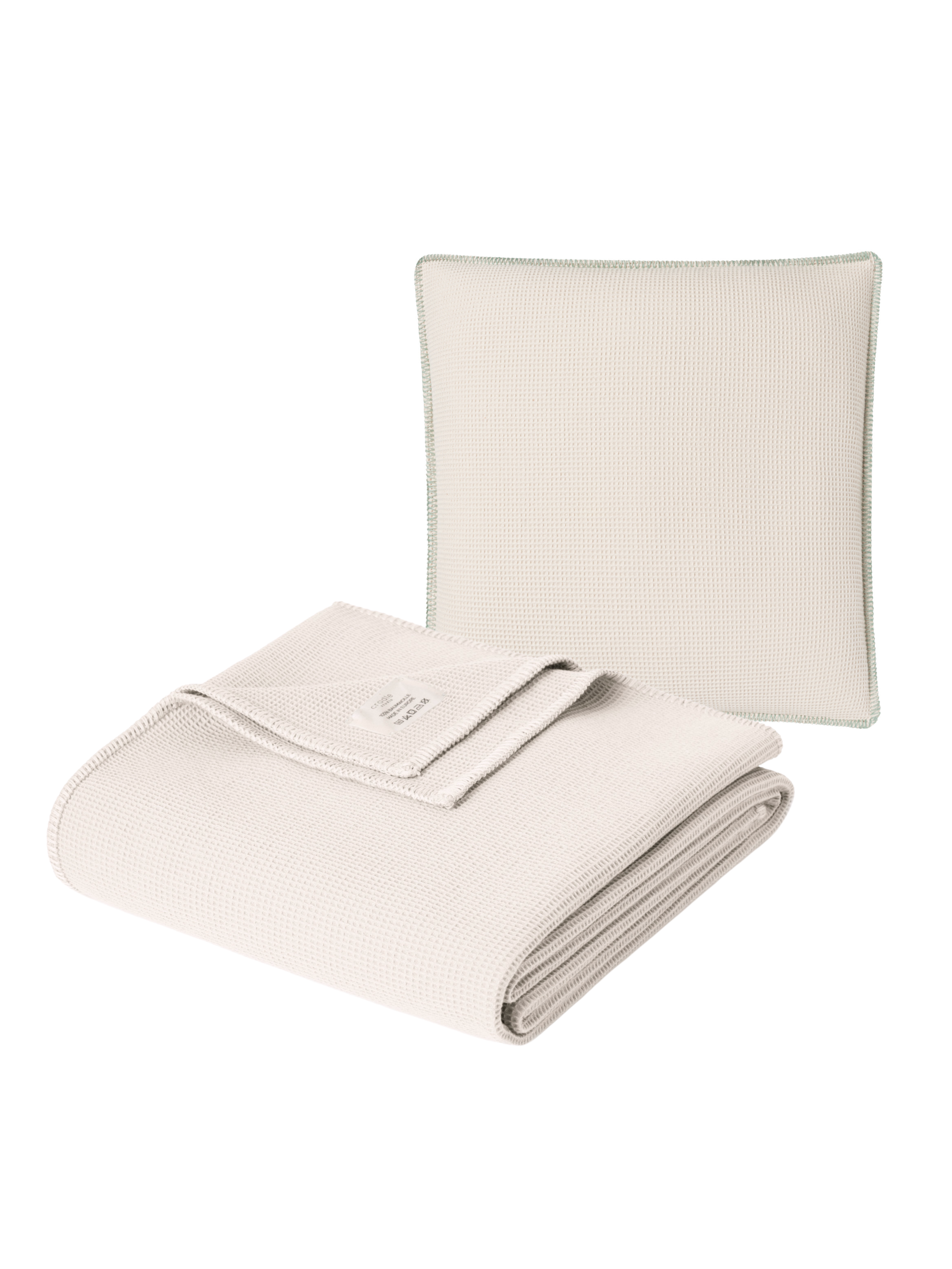 Set of Piqué Cushion & Blanket / Creme & Mia