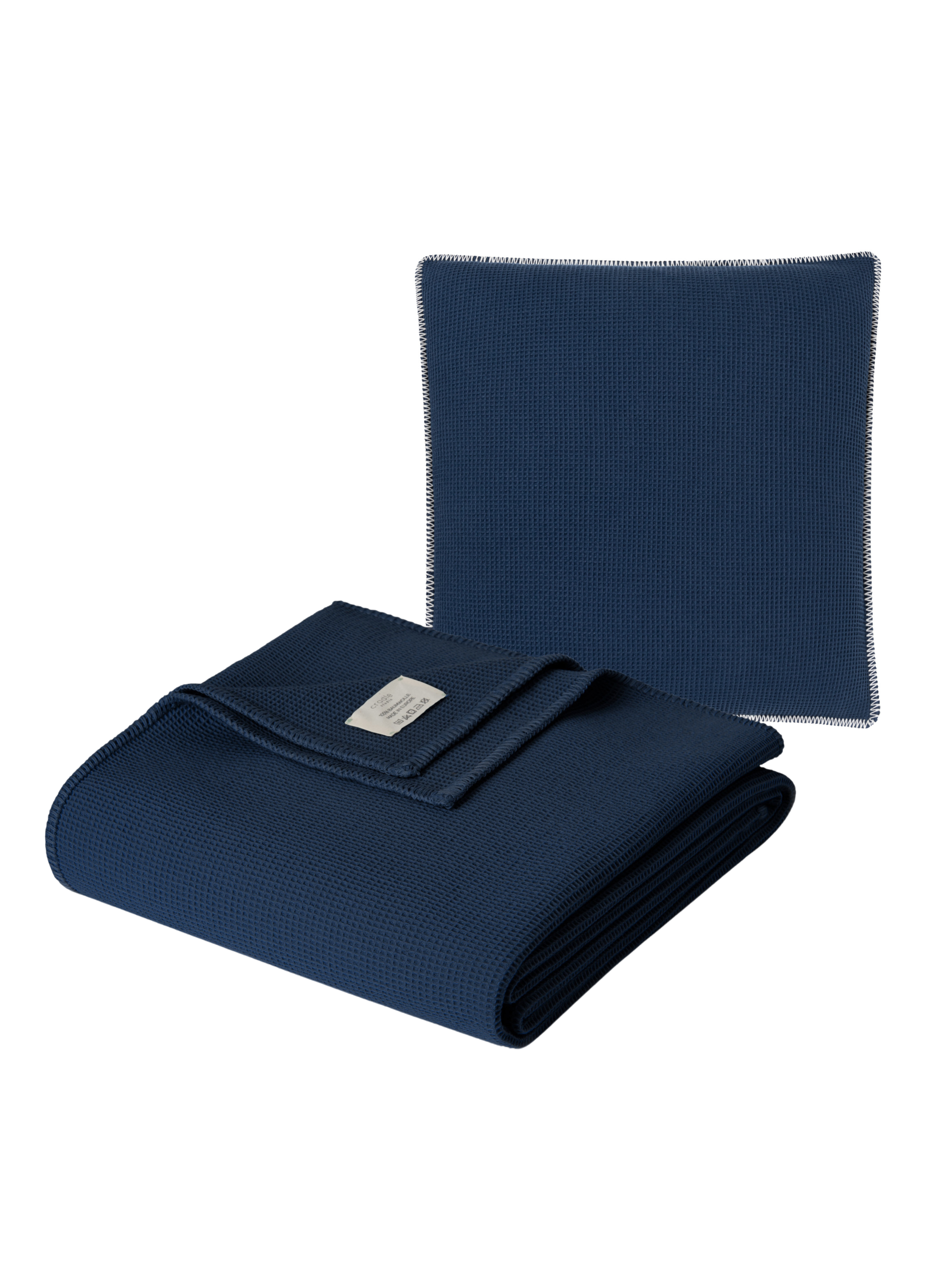 Set of Piqué Cushion & Blanket / Marine & Kap