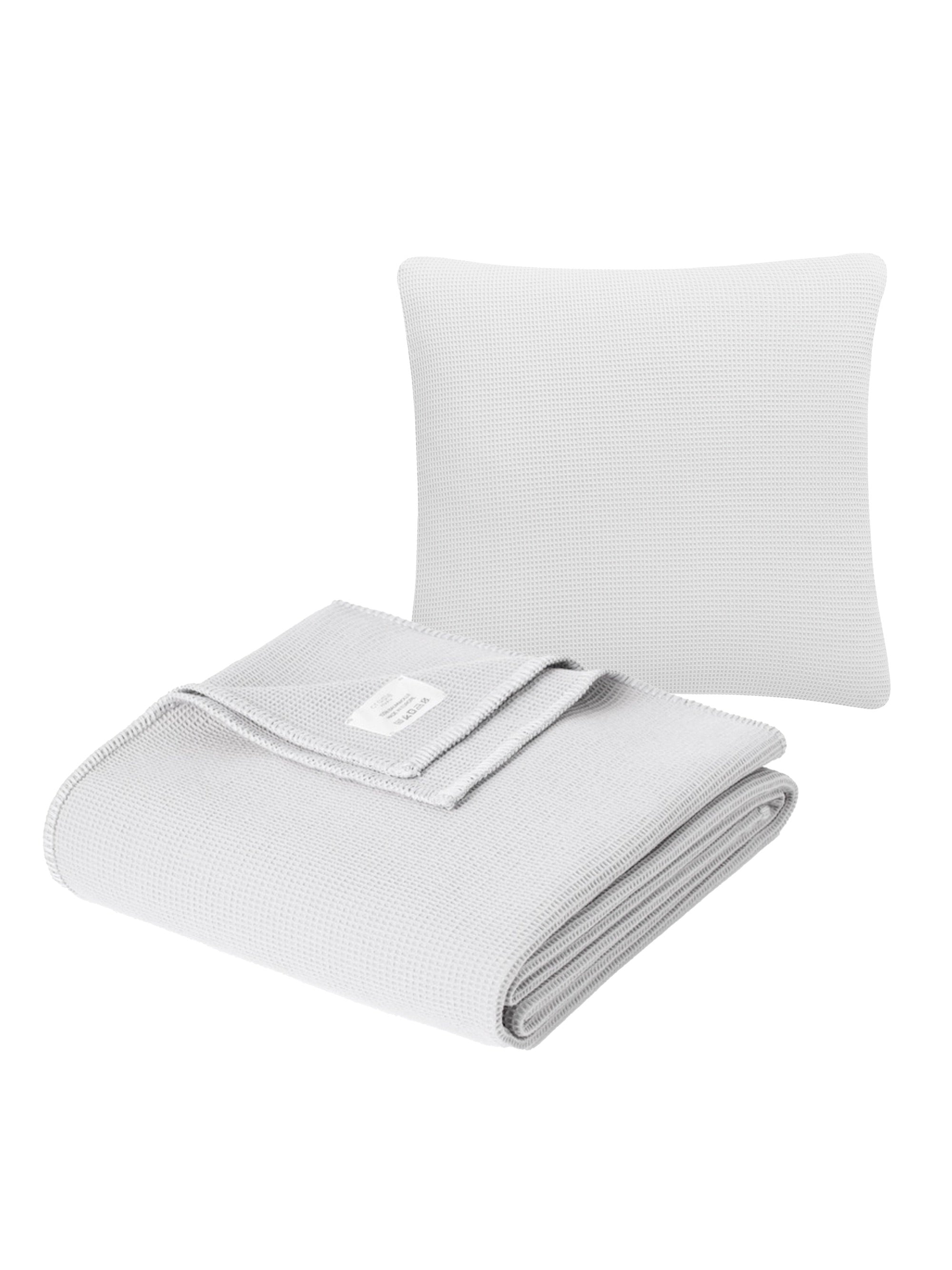 Piqué Cushion & Blanket Set / Pebble