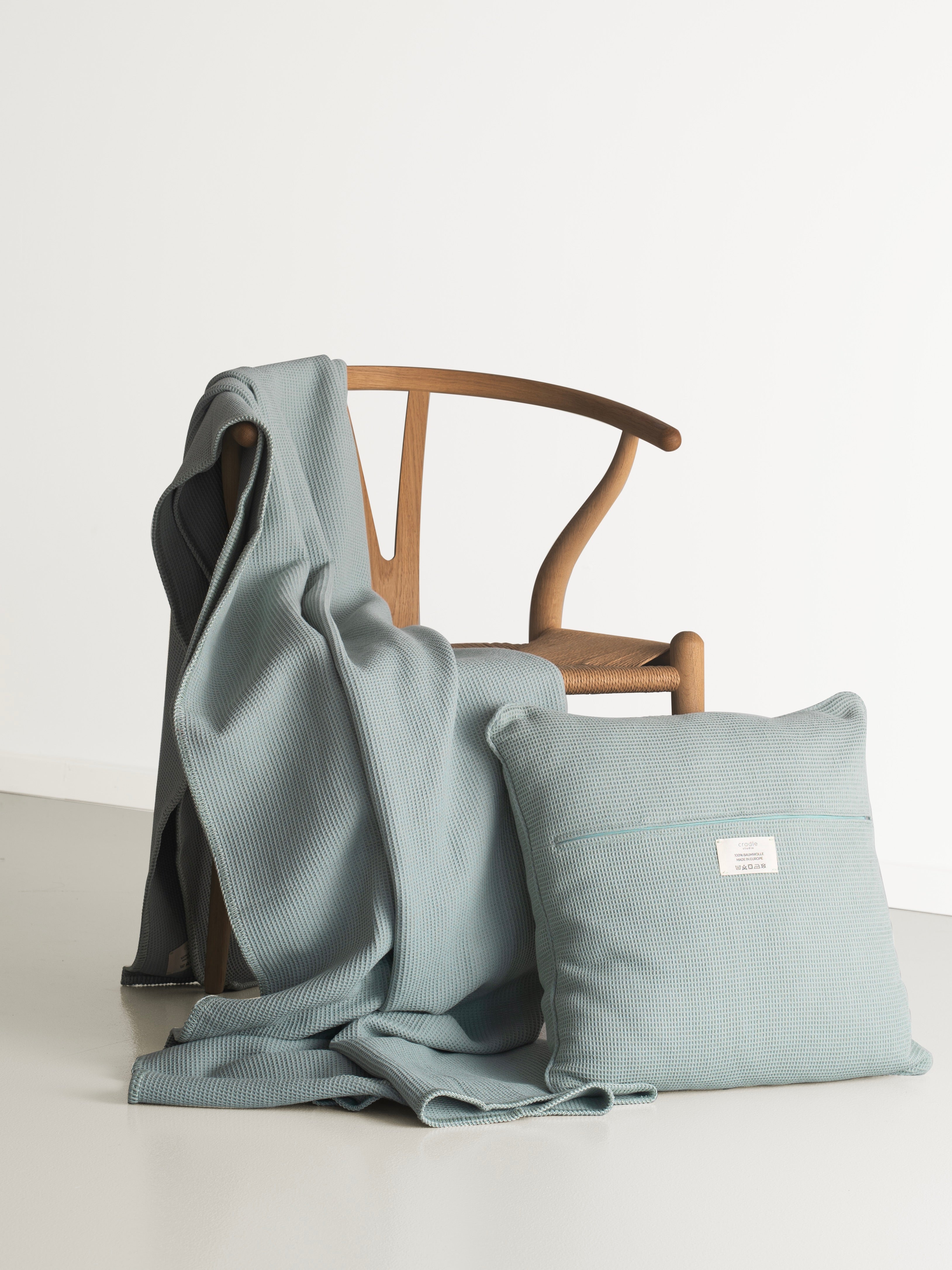 Set aus Piqué Kissen & Decke / Marine