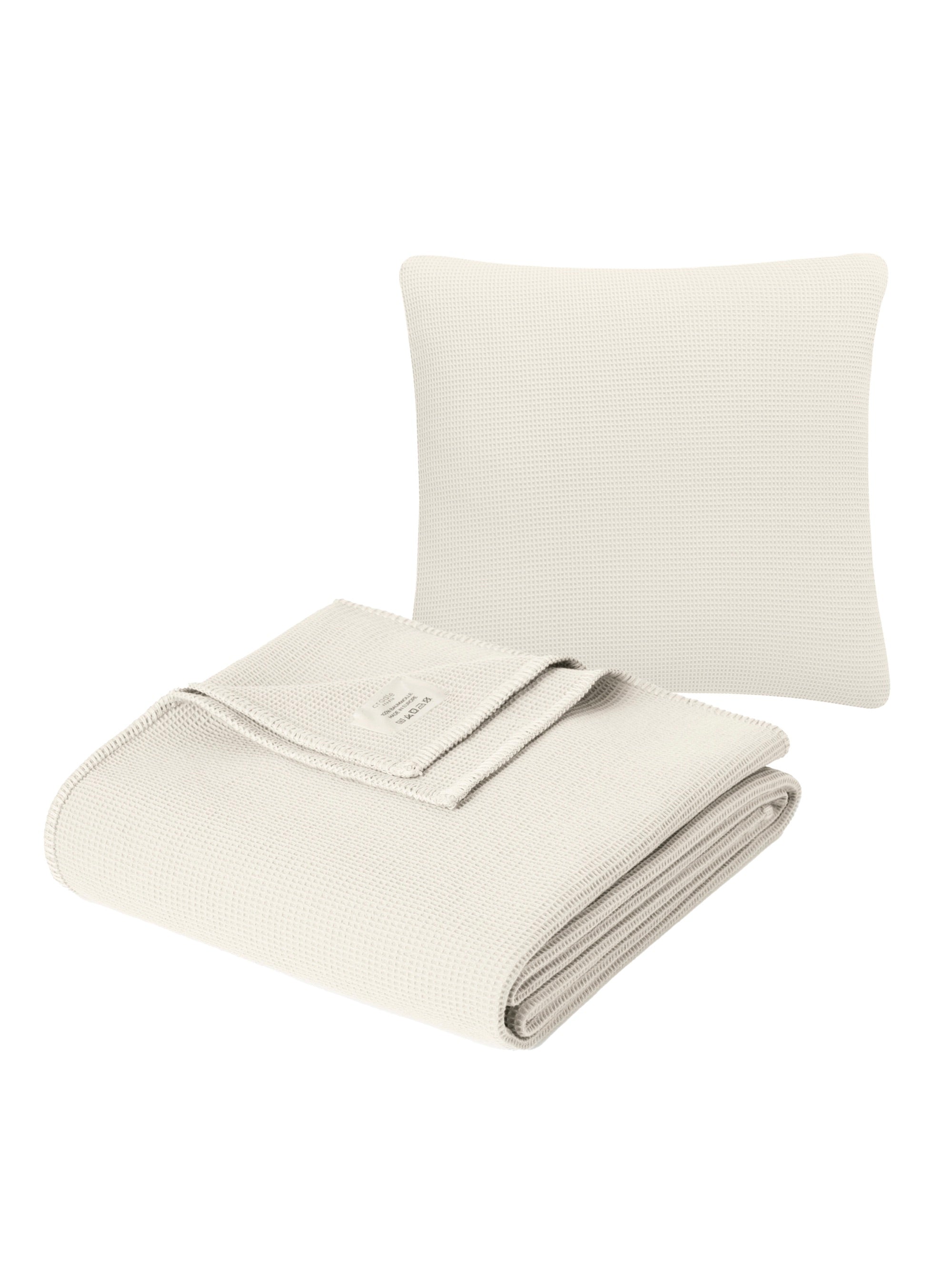 Piqué Cushion & Blanket Set / Creme